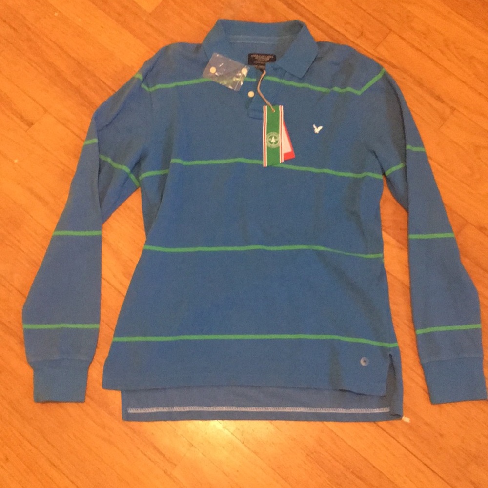 New with tags. Blue and green AE long sleeve polo